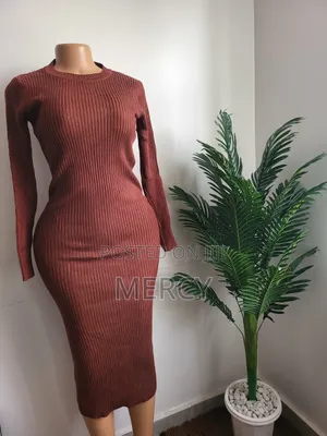 Brown Bodycon Dress With Long Sleeve and Round Neck SOLD  