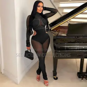 Black High Neck Rhinestone Split Dress