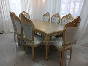 Exquisite 8-Piece Rococo-Style Dining Set in Gold and Silver