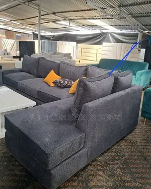 5 Seater Charcoal Grey L-Shaped Sofa: Pay on Delivery