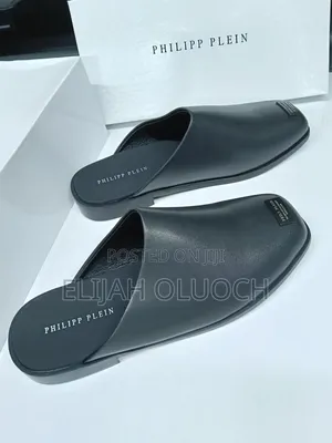 PHILIP PLEIN _BLACK_Leather_ _Mules_Sizes; 39,40, 41, 42,_ _43, 44, 45
