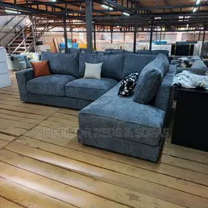5 Seater Grey Fabric L-Shaped Sectional Sofa: Free Delivery