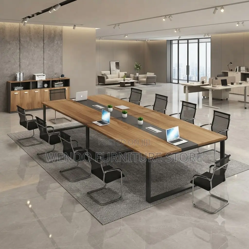 Boardroom Table; 2.4 Meter Brown Boardroom Table With Power Cable