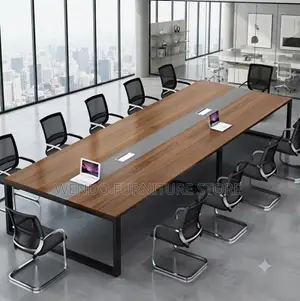 Boardroom Table; 2.4 Meter Brown Boardroom Table With Power Cable