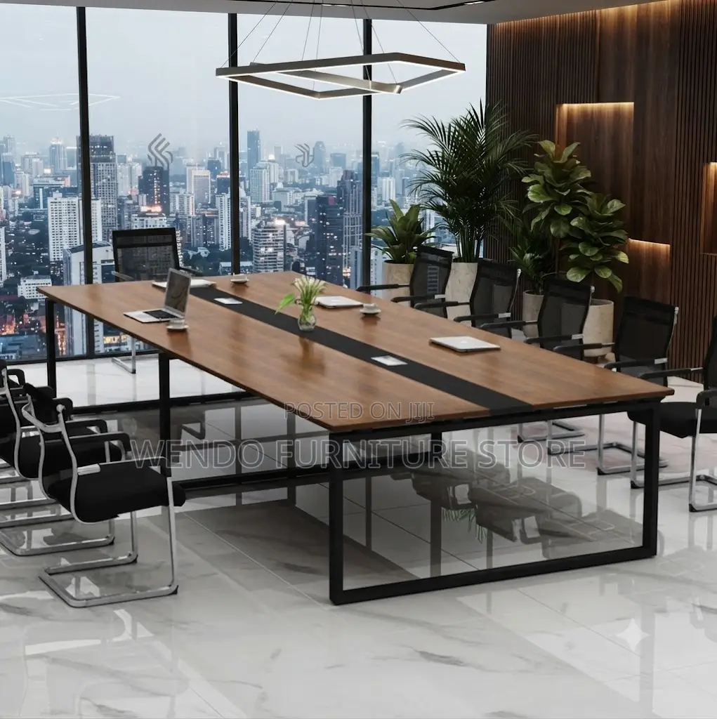 Boardroom Table; 2.4 Meter Brown Boardroom Table With Power Cable