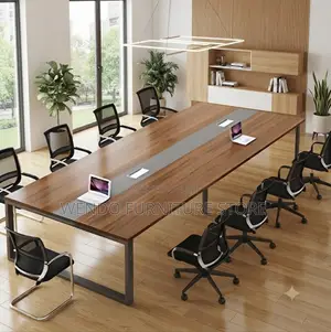 Boardroom Table; 2.4 Meter Brown Boardroom Table With Power Cable