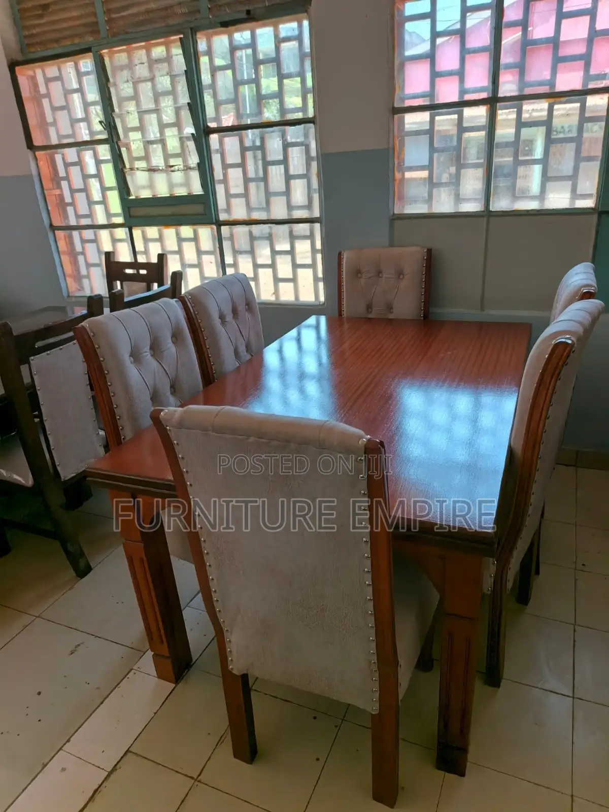 6 Seater Dining Set Rectangular Table Tufted Chairs