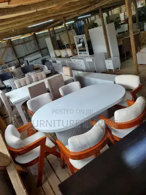 6 Seater Dining Set Oval Table Cushioned Chairs