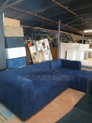 6 Seater L Seat Bubble Navy Blue Sofa