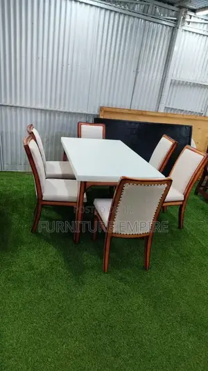 6 Seater Dining Set White Table Upholstered Chairs