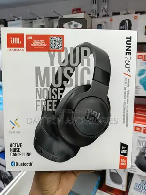 JBL Tune 760NC Active Noise-Cancelling Wireless Headphones in Black.