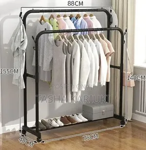 Cloth Rack With Wheels and Lower Storage Shelf for Shoes or Boxes