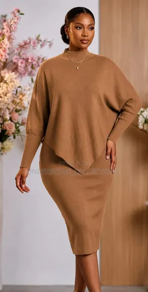 Plus Size Fitting Sweater Skirt Suit