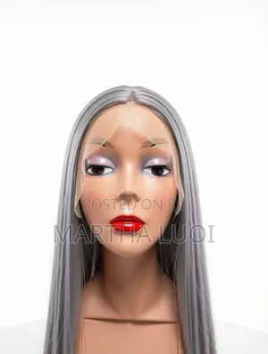 Silver Grey Bone Straight Lace Wig