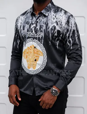 Quality Casual Silk Versace Burberry Men Long Sleeved Collar Shirts