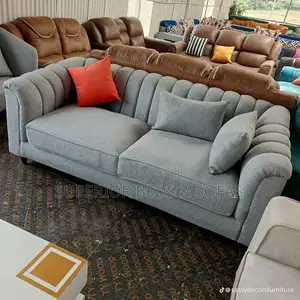Trending Grey Ribbed 3-Seater Sofa: Pay on Delivery