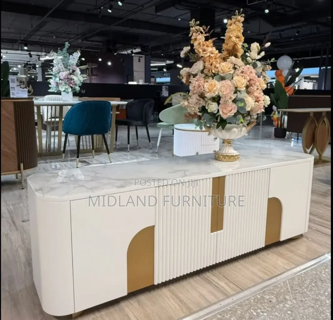 TV Cupboard With Gold Accents