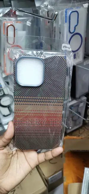 iPhone 15 Pro, Featuring a Checkered and Striped Pattern Cover