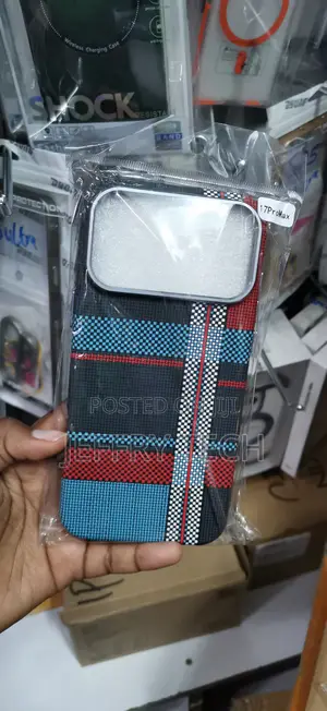 iPh17 Pro Max, Multi-Textured Blue, Red, and Black Tartan Pattern Cas.