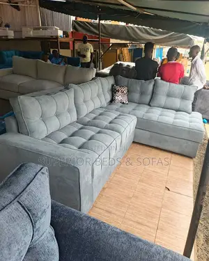 5 Seater Grey Tufted L-Shaped Sofa: Pay on Delivery