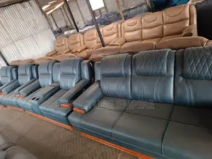 7 Seater Black Leather Semi Recliner Sofa Set