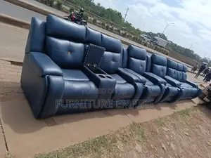 7 Seater Semi Recliner Black Sofa Set
