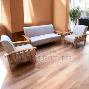 The Light Grey Wood Trim Sofa-Set