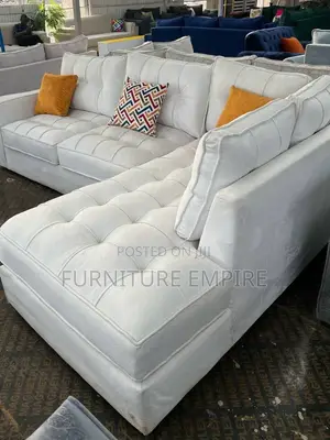 6 Seater L Seat White Tufted Sofa