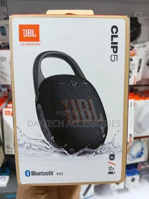 The JBL Clip 5 Ultra-Portable Waterproof Bluetooth Speaker.