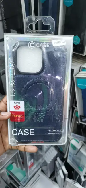 iPhone 14 Pro Max a Dark Blue Faux Leather Texture Case