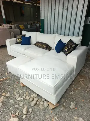6 Seater L Seat White Sofa With Footrest