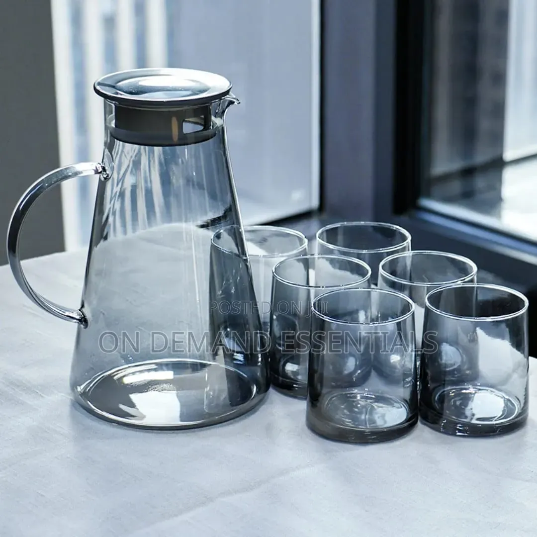 Elegant Smoked-Glass Water Set