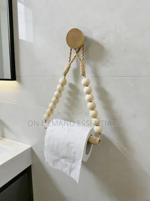 Boho-Style Toilet Paper Holder Rustic Wooden Bead Design