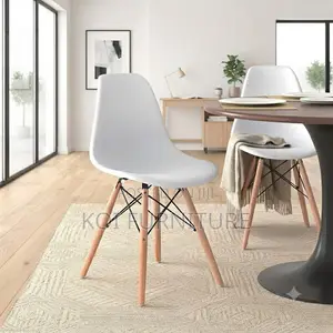 Dining Chairs; Plastic Eames Seat With Wooden Class Legs