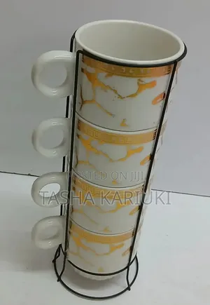 Ceramic Marble Space Saver Coffee Cups With Stackable Stand*
