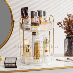 2 Layer Luxurious Textured 360° Rotating Makeup Storage Rack