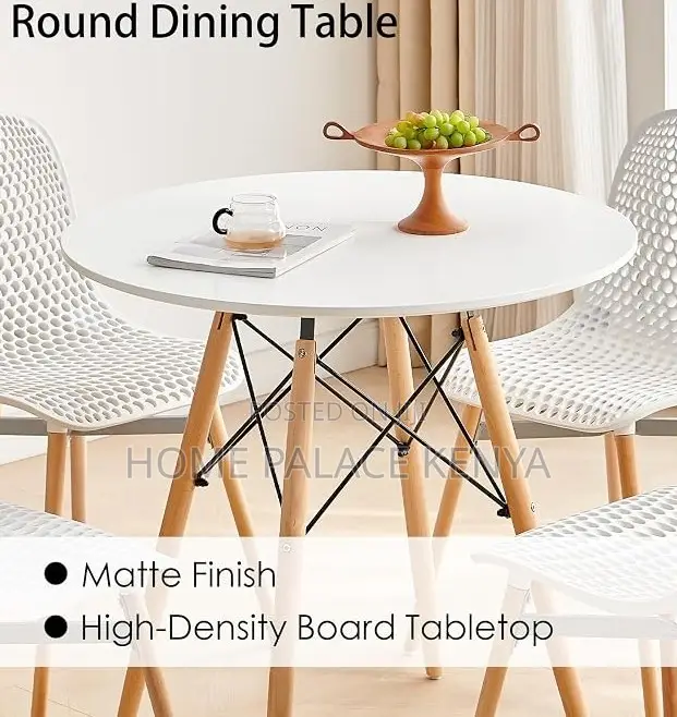 Dining Table: Milky White Round Dining Table With Embedded Screws