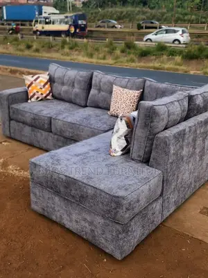 6-Seater L Seat Grey Tufted Sofa With Cushioned Back