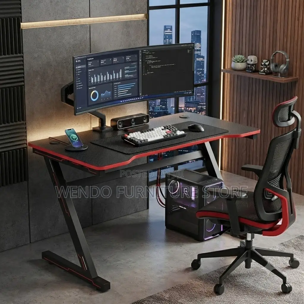 Office Desk; Home Studio Gamers Black PC Gaming Desk