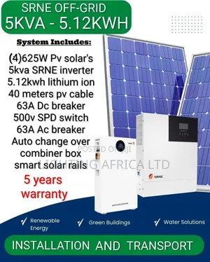SRNE 5KVA - 5.12KWH Lithium - (4)625W Solar - Installation Transport