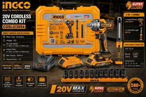 Cordless Impact Wrench 405Nm Work Lamp Ingco 20V Combo Kit COSLI23056