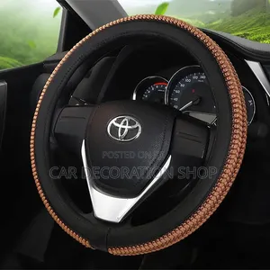 38cm Microfiber Faux Leather Combined With Woven Fabric Steering Cover