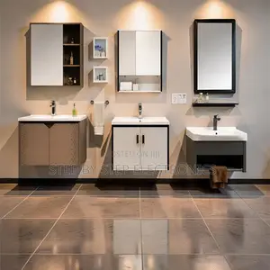 Contemporary Wall Mounted Bathroom Vanity With Mirror Cabinet Set