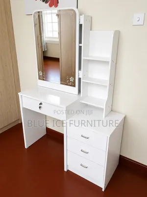 Modern White Dressing Table With.a Sliding Mirror