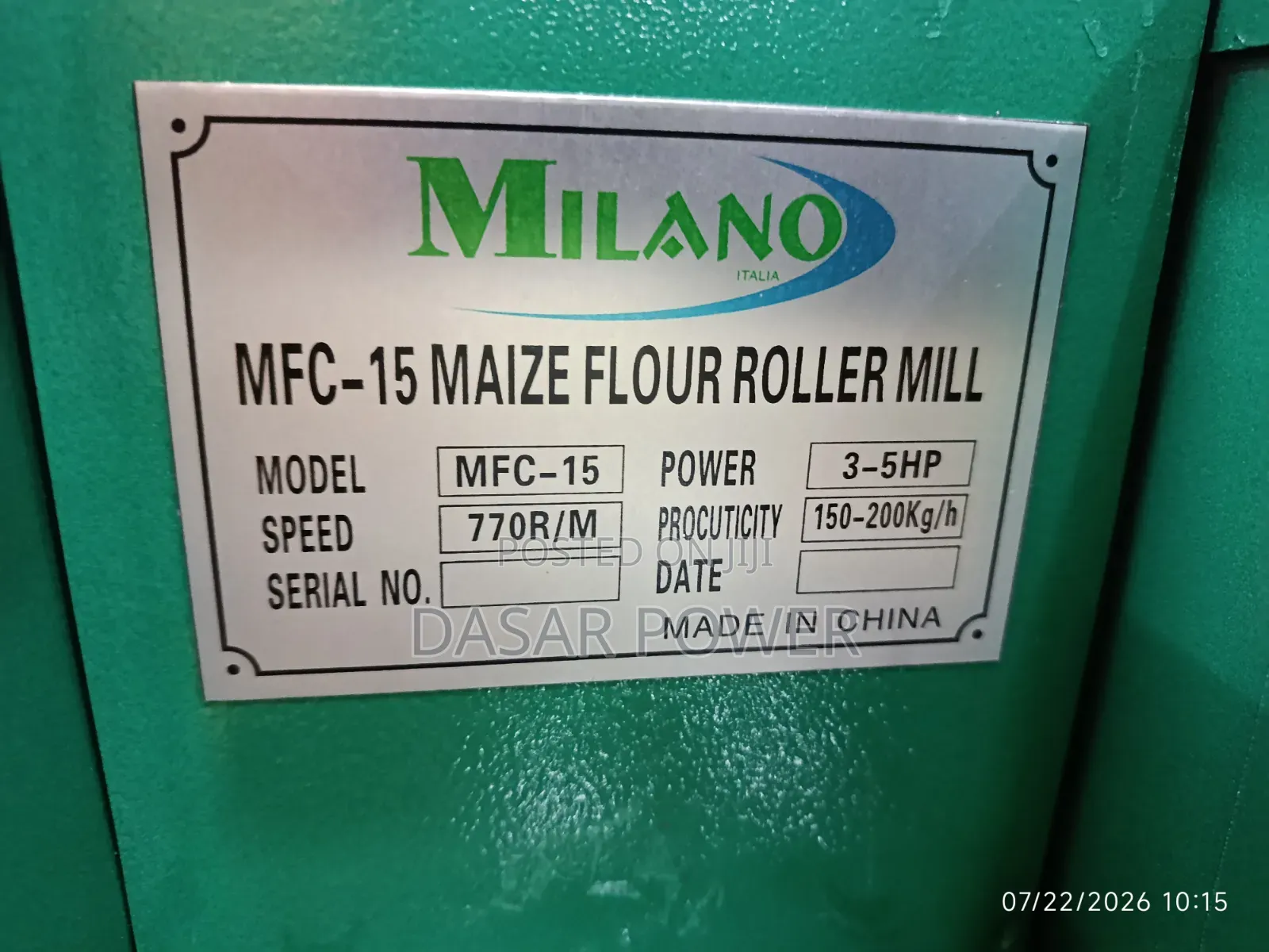 Grade 1 Milano Roller Mill.