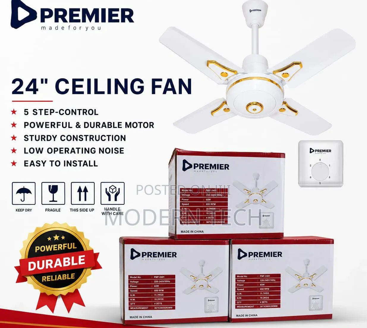 Premier 24-Inch Ceiling Fan – 5 Steps Control