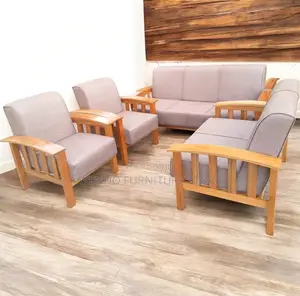 Sofa Set; Six Seaters Leather Sofa Set With Mahogany Finish