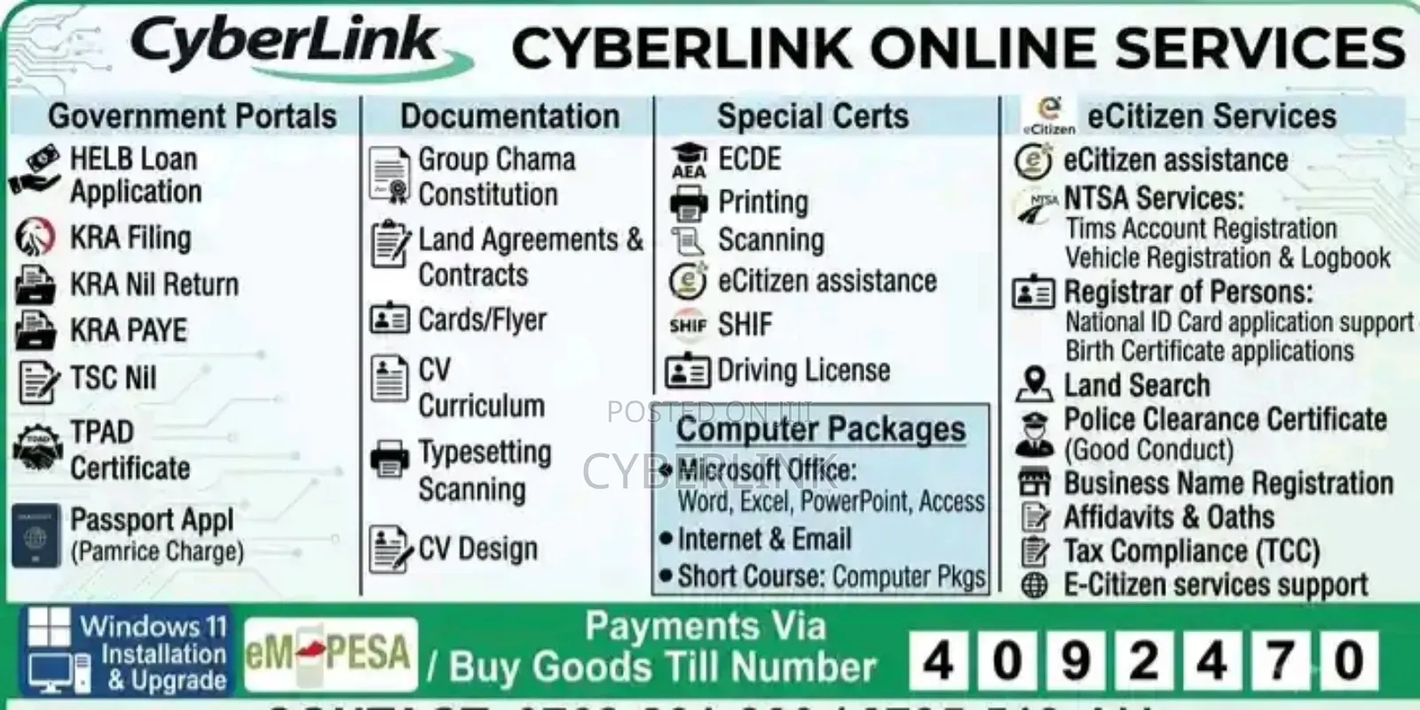 Fast Online Cyber E-Citizen Services | KRA, NTSA, CVs Contracts