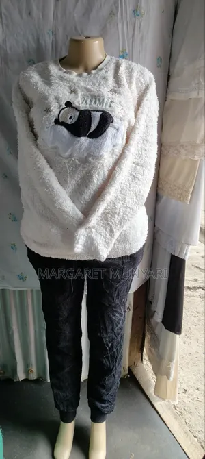 Cream White and Checked Black Warm Pajamas