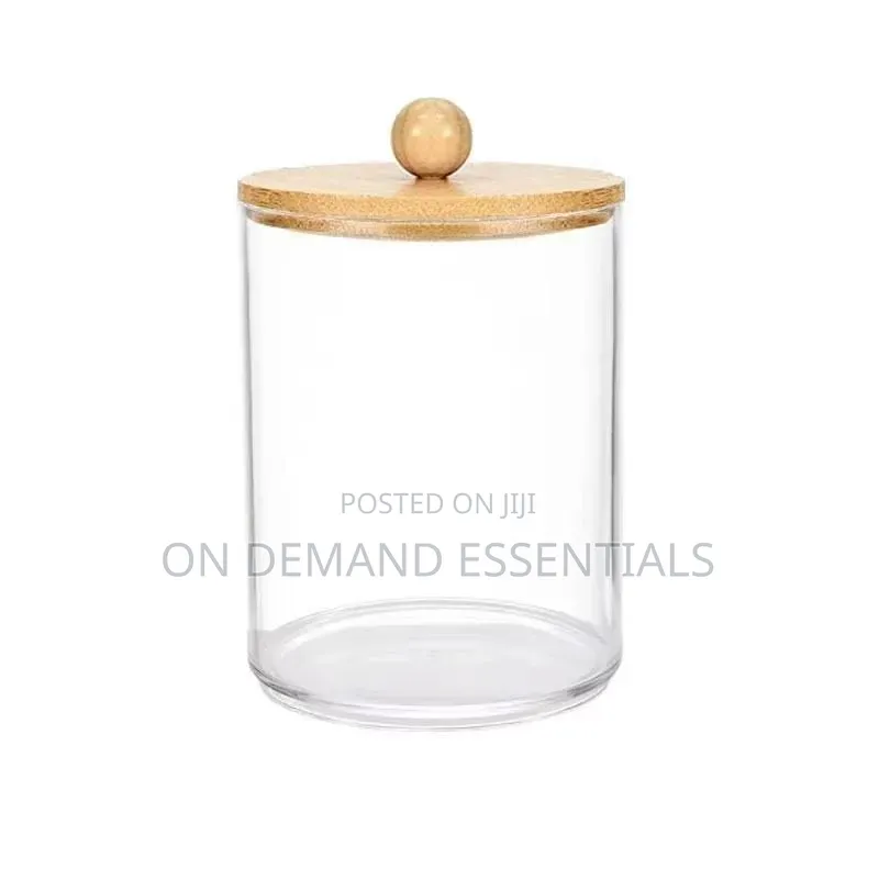 Acrylic Swab Container With Bamboo Lid